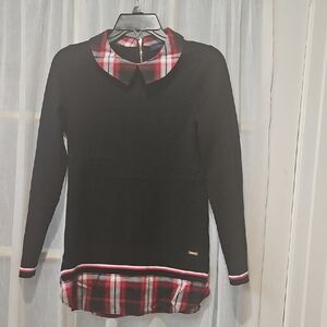 Tommy Hilfiger Red and Black Plaid Sweater